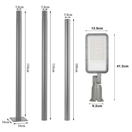 Brilagi - Lampione stradale a LED da esterno con palo e snodo da 3 m URBANLIGHT LED/50W/230V grigio IP65