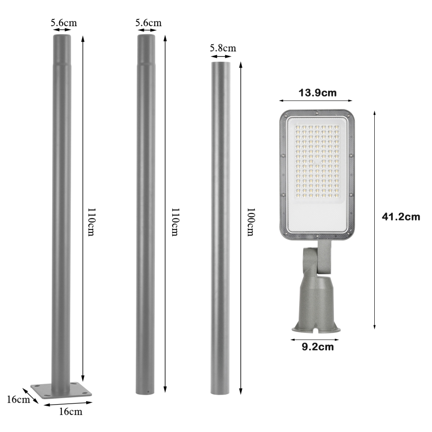 Brilagi - Lampione stradale a LED da esterno con palo e snodo da 3 m URBANLIGHT LED/50W/230V grigio IP65