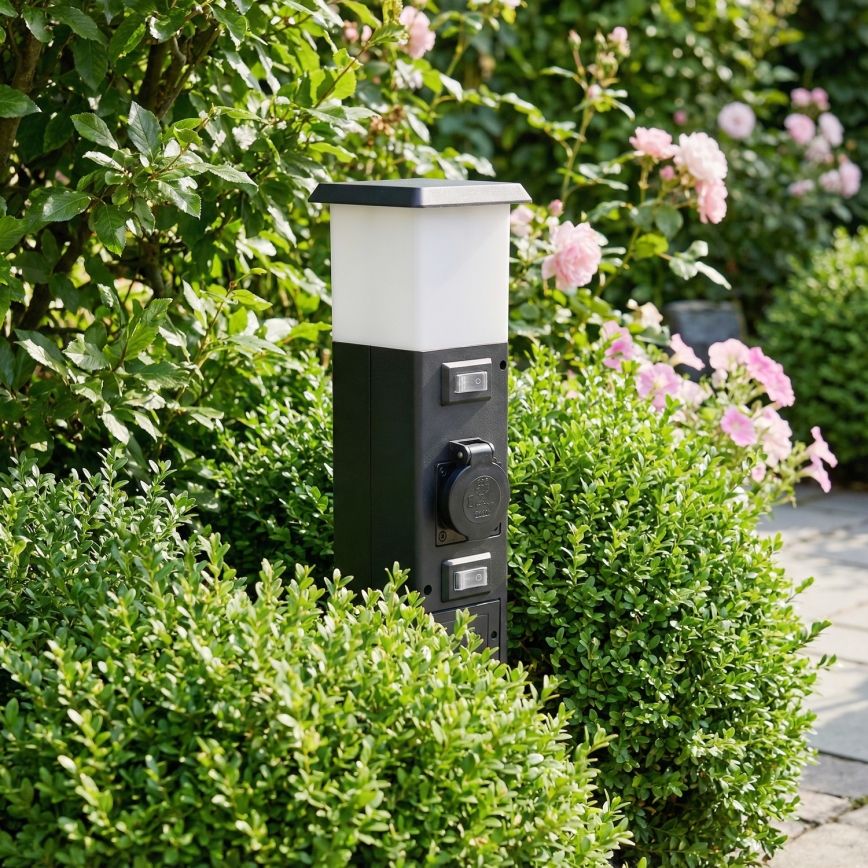Brilagi - Lampada da esterno con 2 prese SCHUKO, 1x attacco E14 (max 15W), 230V, IP44, nera