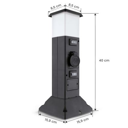 Brilagi - Lampada da esterno con 2 prese SCHUKO, 1x attacco E14 (max 15W), 230V, IP44, nera