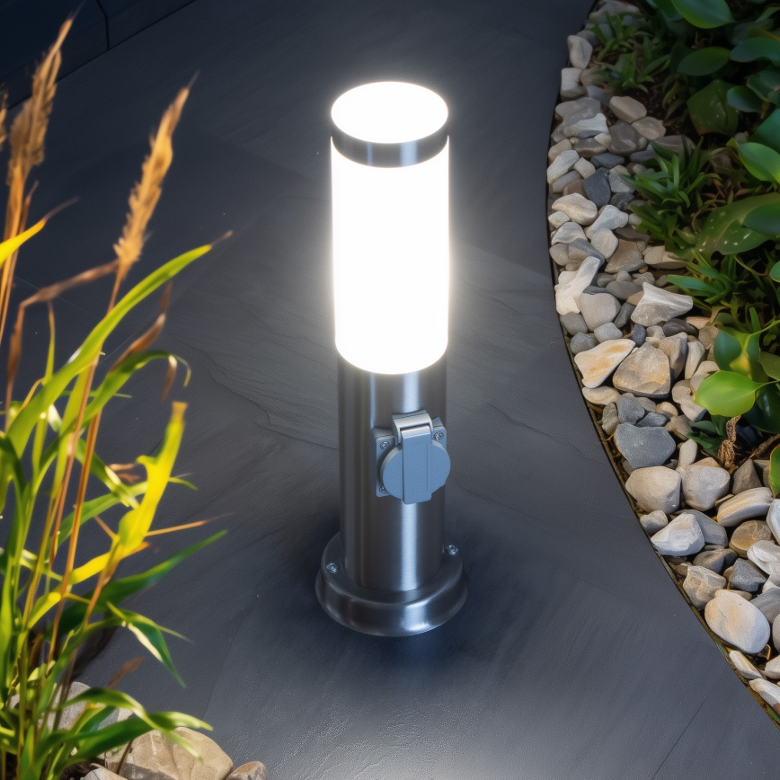 Brilagi - Lampada da esterno con 2 prese SCHUKO NOVA 1xE27/15W/230V 40 cm IP44 cromo opaco