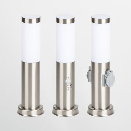 Brilagi - Lampada da esterno con 2 prese SCHUKO NOVA 1xE27/15W/230V 40 cm IP44 cromo opaco