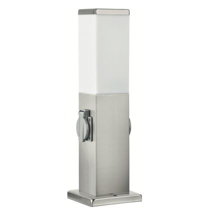 Brilagi - Lampada da esterno con 2 prese SCHUKO NOVA 1xE27/15W/230V 40 cm IP44 cromo satinato