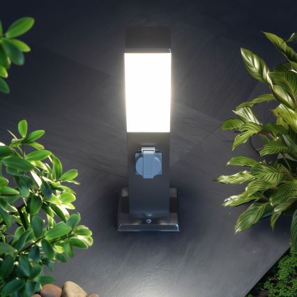 Brilagi - Lampada da esterno con 2 prese SCHUKO NOVA 1xE27/15W/230V 40 cm IP44 cromo satinato