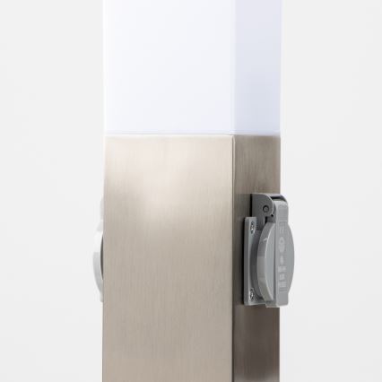 Brilagi - Lampada da esterno con 2 prese SCHUKO NOVA 1xE27/15W/230V 40 cm IP44 cromo satinato
