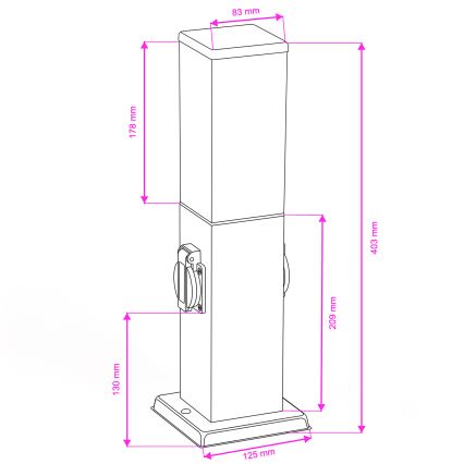 Brilagi - Lampada da esterno con 2 prese SCHUKO NOVA 1xE27/15W/230V 40 cm IP44 cromo satinato