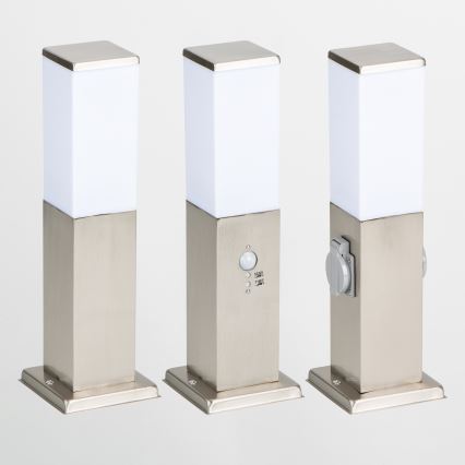 Brilagi - Lampada da esterno con 2 prese SCHUKO NOVA 1xE27/15W/230V 40 cm IP44 cromo satinato