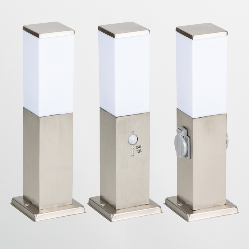 Brilagi - Lampada da esterno con 2 prese SCHUKO NOVA 1xE27/15W/230V 40 cm IP44 cromo satinato
