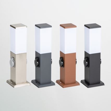 Brilagi - Lampada da esterno con 2 prese SCHUKO NOVA 1xE27/15W/230V 40 cm IP44 cromo satinato
