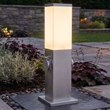 Brilagi - Lampada da esterno con 2 prese SCHUKO NOVA 1xE27/15W/230V 40 cm IP44 cromo satinato
