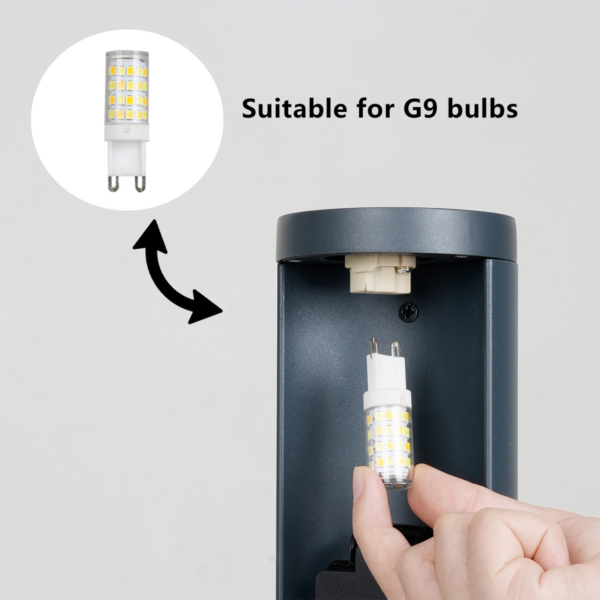 Brilagi - Lampada da esterno con 2 prese SCHUKO PILLAR 1xG9/11W/230V IP44 antracite