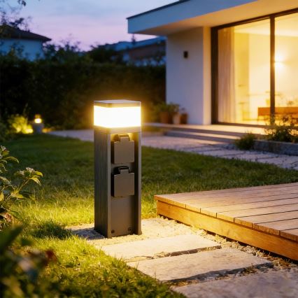 Brilagi -Lampada da esterno con 2 prese SCHUKO PILLAR 1xG9/11W/230V IP44 antracite