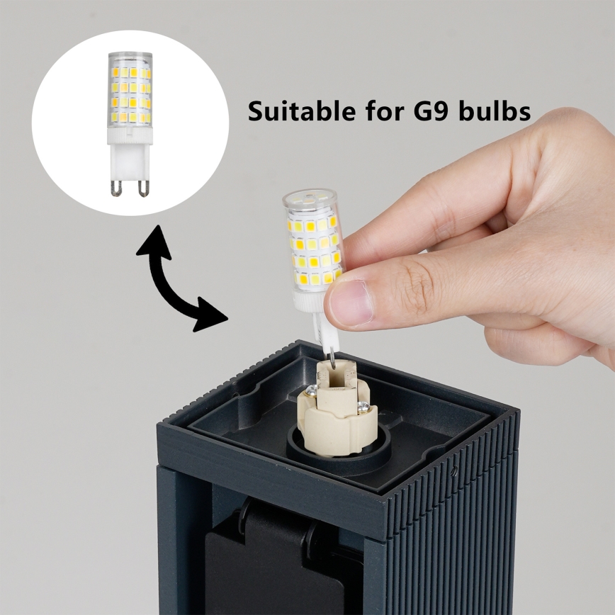 Brilagi -Lampada da esterno con 2 prese SCHUKO PILLAR 1xG9/11W/230V IP44 antracite