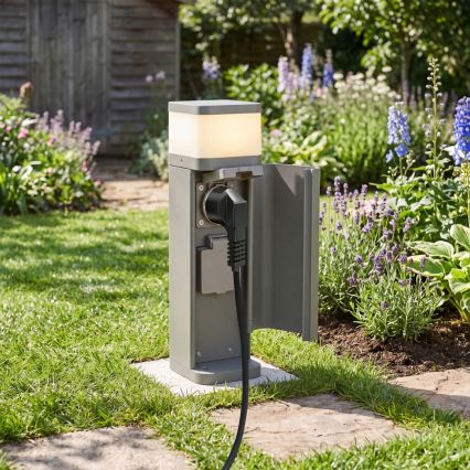 BRILAGI - Lampada da esterno con 2 prese SCHUKO PILLAR 1xG9/11W/230V IP44 grigia