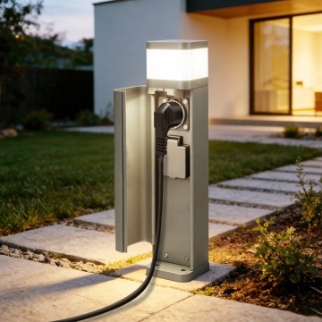 BRILAGI - Lampada da esterno con 2 prese SCHUKO PILLAR 1xG9/11W/230V IP44 grigia