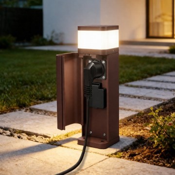 BRILAGI - Lampada da esterno con 2 prese SCHUKO PILLAR 1xG9/11W/230V IP44 marrone