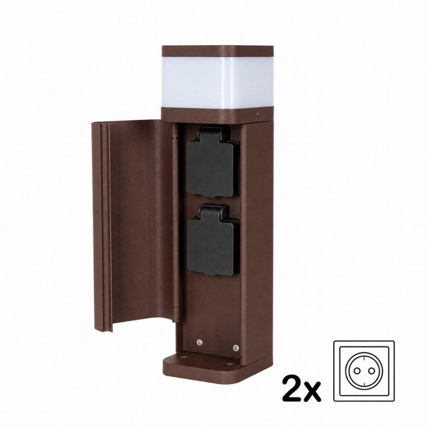 BRILAGI - Lampada da esterno con 2 prese SCHUKO PILLAR 1xG9/11W/230V IP44 marrone