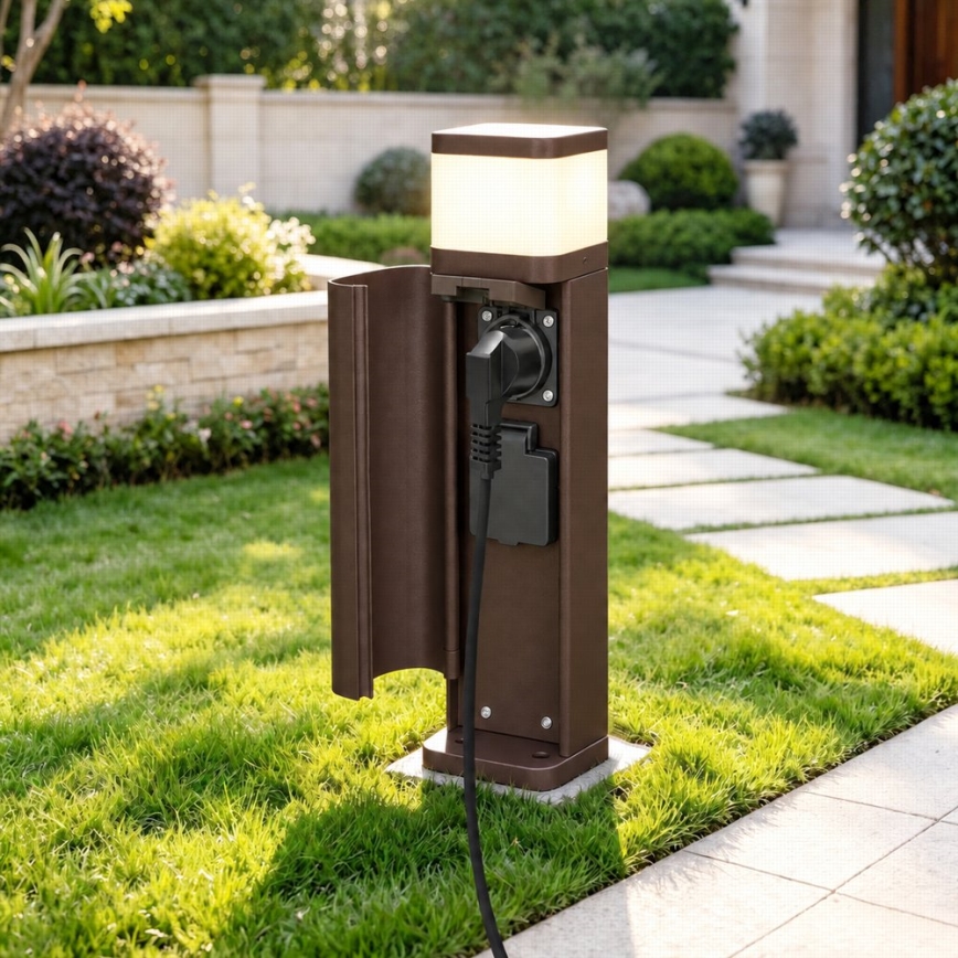 BRILAGI - Lampada da esterno con 2 prese SCHUKO PILLAR 1xG9/11W/230V IP44 marrone