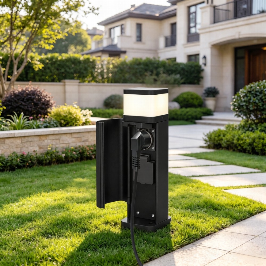 BRILAGI - Lampada da esterno con 2 prese SCHUKO PILLAR 1xG9/11W/230V IP44 nera
