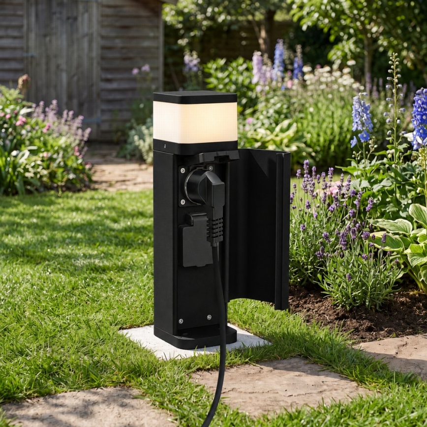BRILAGI - Lampada da esterno con 2 prese SCHUKO PILLAR 1xG9/11W/230V IP44 nera