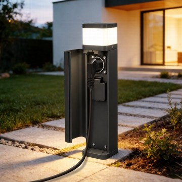 BRILAGI - Lampada da esterno con 2 prese SCHUKO PILLAR 1xG9/11W/230V IP44 nera