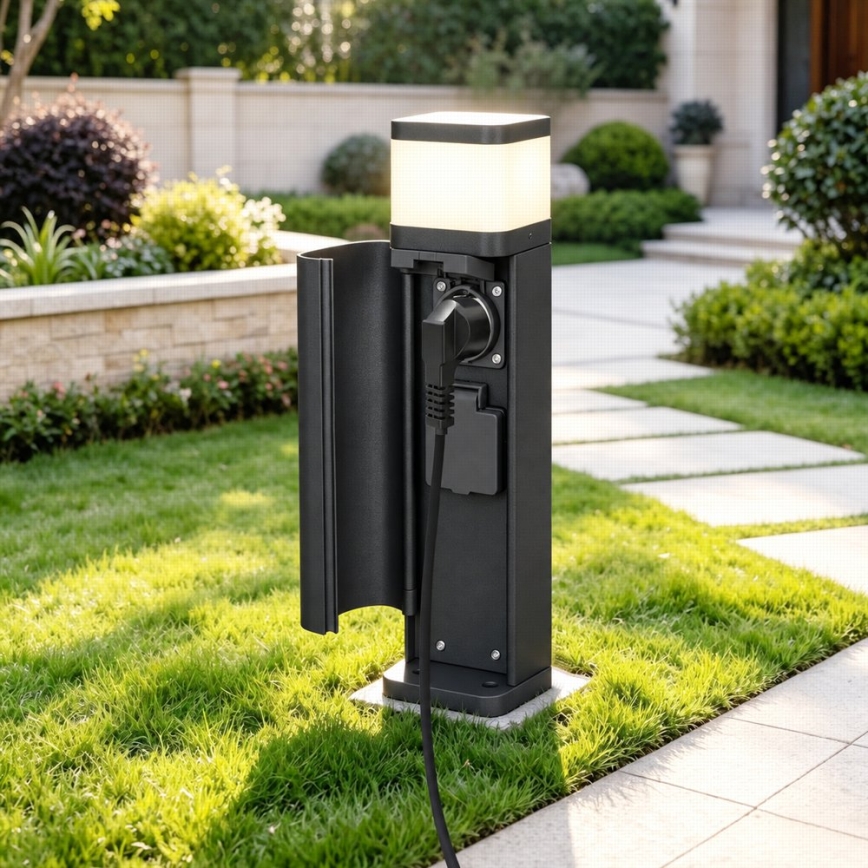 BRILAGI - Lampada da esterno con 2 prese SCHUKO PILLAR 1xG9/11W/230V IP44 nera