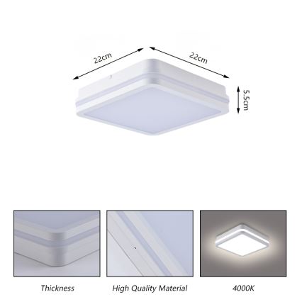 Brilagi - lampada da esterno con sensore BENE LED/18W/230V 22x22 cm bianca IP54