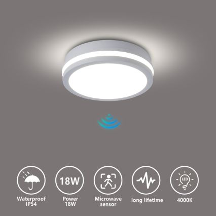 Brilagi - Lampada da soffitto LED per esterni con sensore BENE LED/18W/230V Ø 21,5 cm bianca IP54
