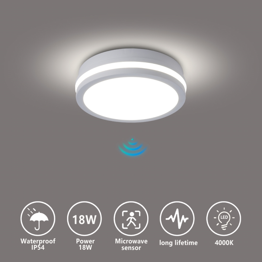 Brilagi - Lampada da soffitto LED per esterni con sensore BENE LED/18W/230V Ø 21,5 cm bianca IP54