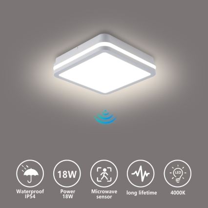 Brilagi - Lampada da esterno LED con sensore BENE LED/18W/230V 22x22 cm bianca IP54