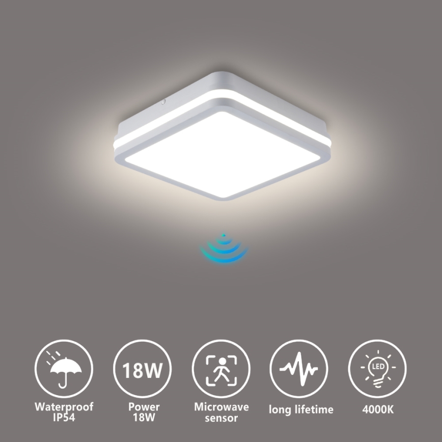Brilagi - Lampada da esterno LED con sensore BENE LED/18W/230V 22x22 cm bianca IP54