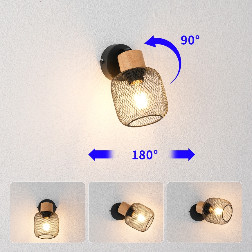 Brilagi - Lampada da parete a spot BASKLITE 1xE27/15W/230V legno/nero