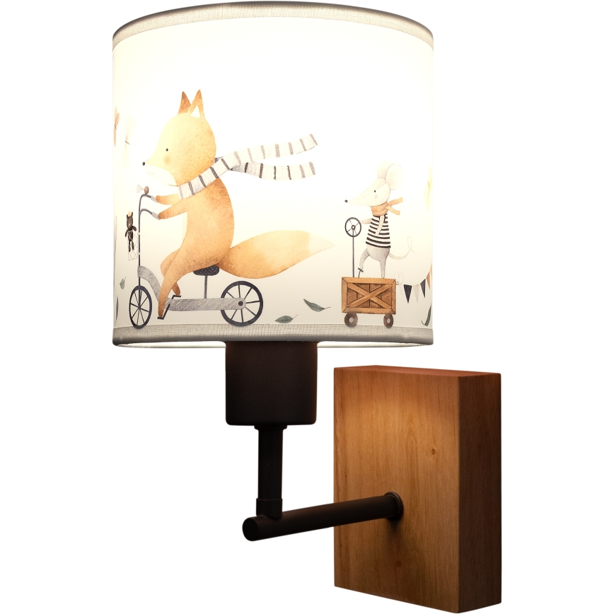 Brilagi - Lampada da parete per bambini BOBO WOOD 1xE27/25W/230V rovere/nera/bianca/animaletti