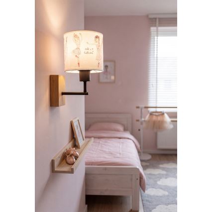 Brilagi - Applique per bambini BOBO WOOD 1xE27/25W/230V rovere/nero/bianco/rosa/ballerine