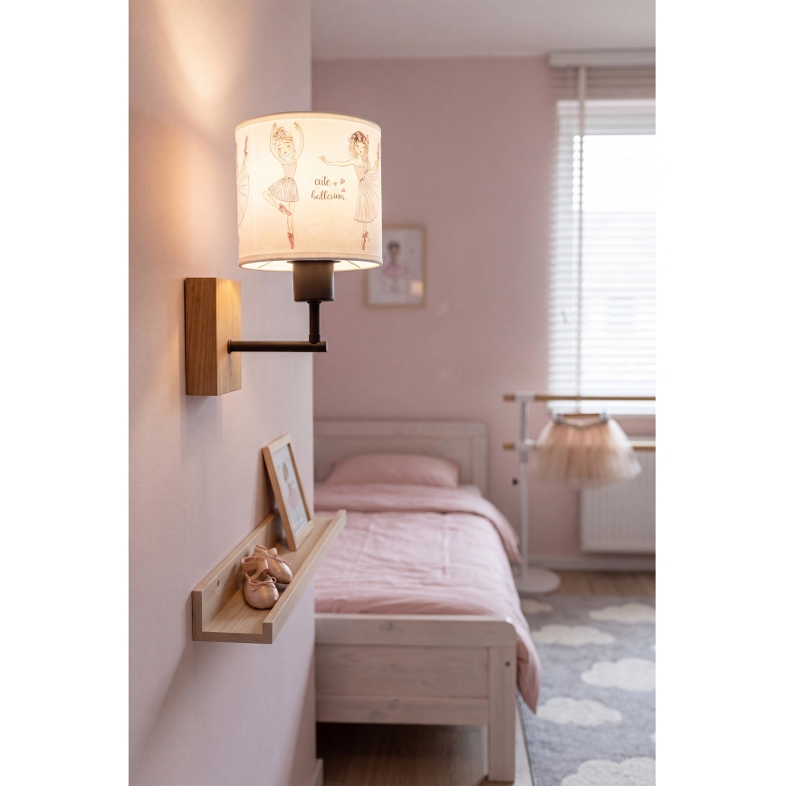 Brilagi - Applique per bambini BOBO WOOD 1xE27/25W/230V rovere/nero/bianco/rosa/ballerine