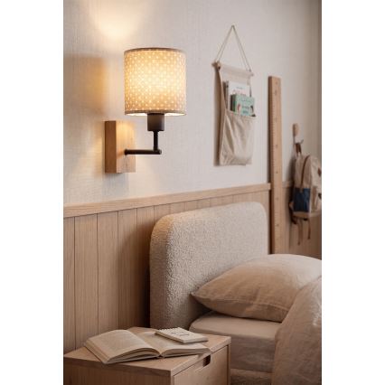 Brilagi - Applique da parete per bambini BOBO WOOD 1xE27/25W/230V rovere/nera/beige/a pois