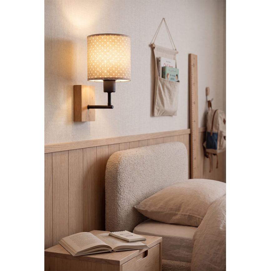 Brilagi - Applique da parete per bambini BOBO WOOD 1xE27/25W/230V rovere/nera/beige/a pois