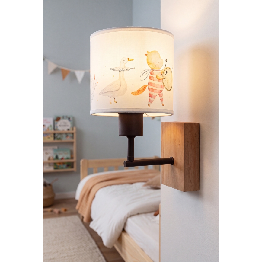 Brilagi - Lampada da parete per bambini BOBO WOOD 1xE27/25W/230V rovere/nero/bianco/con animaletti
