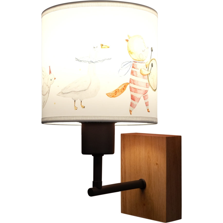 Brilagi - Lampada da parete per bambini BOBO WOOD 1xE27/25W/230V rovere/nero/bianco/con animaletti