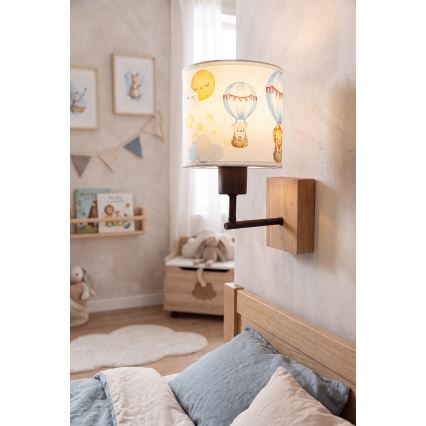 Brilagi - Lampada da parete per bambini BOBO WOOD 1xE27/25W/230V rovere/nera/bianca/animaletti