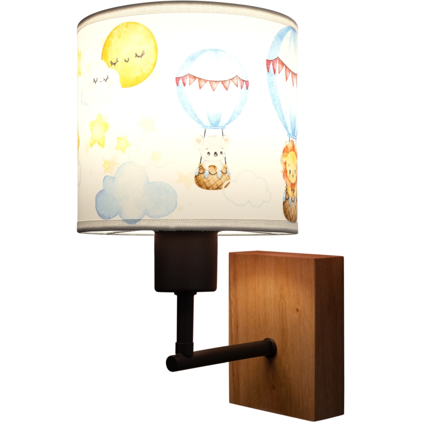 Brilagi - Lampada da parete per bambini BOBO WOOD 1xE27/25W/230V rovere/nera/bianca/animaletti