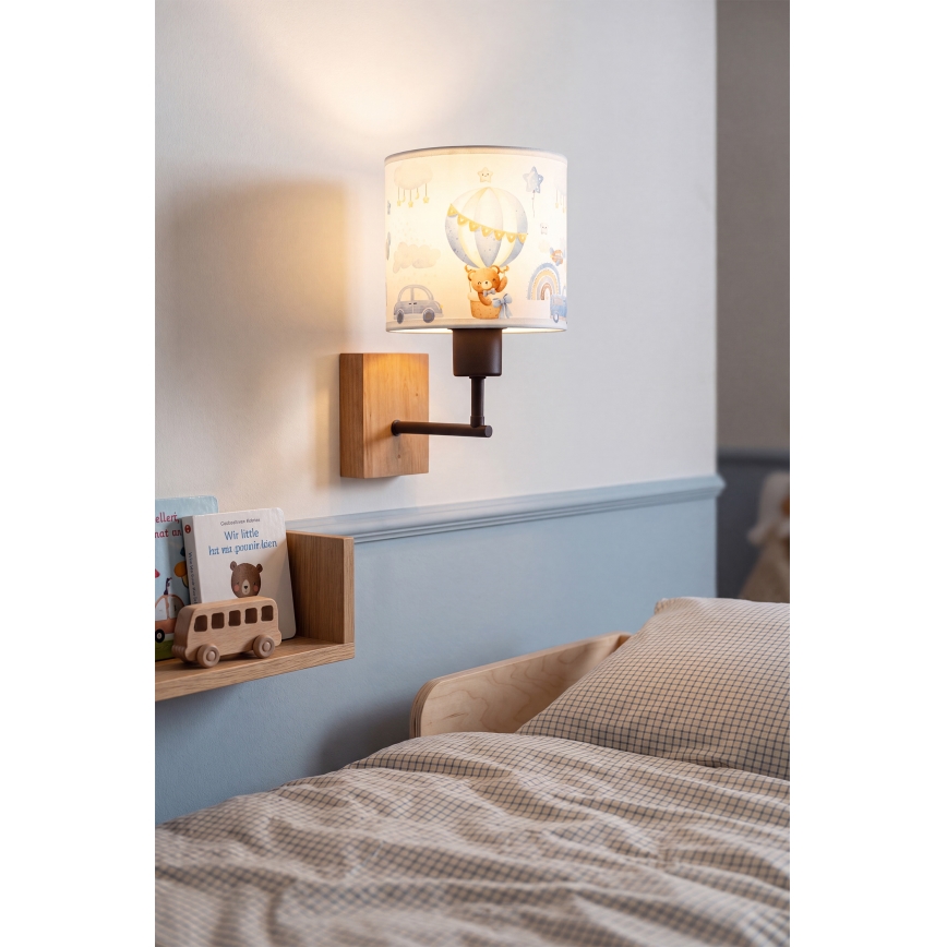 Brilagi - Lampada da parete per cameretta BOBO WOOD 1xE27/25W/230V rovere/nero/bianco/blu/orsetti