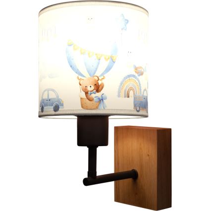 Brilagi - Lampada da parete per cameretta BOBO WOOD 1xE27/25W/230V rovere/nero/bianco/blu/orsetti