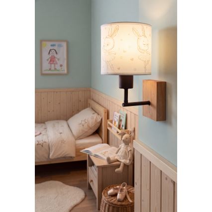 Brilagi - Lampada da parete per cameretta BOBO WOOD 1xE27/25W/230V rovere/nera/bianca/coniglietti