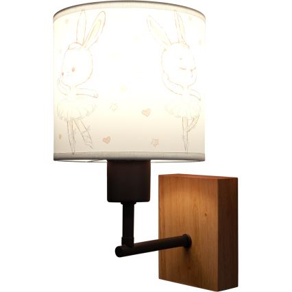 Brilagi - Lampada da parete per cameretta BOBO WOOD 1xE27/25W/230V rovere/nera/bianca/coniglietti