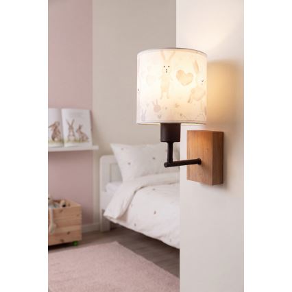 Brilagi - Applique per cameretta BOBO WOOD 1xE27/25W/230V rovere/nero/bianco con coniglietti