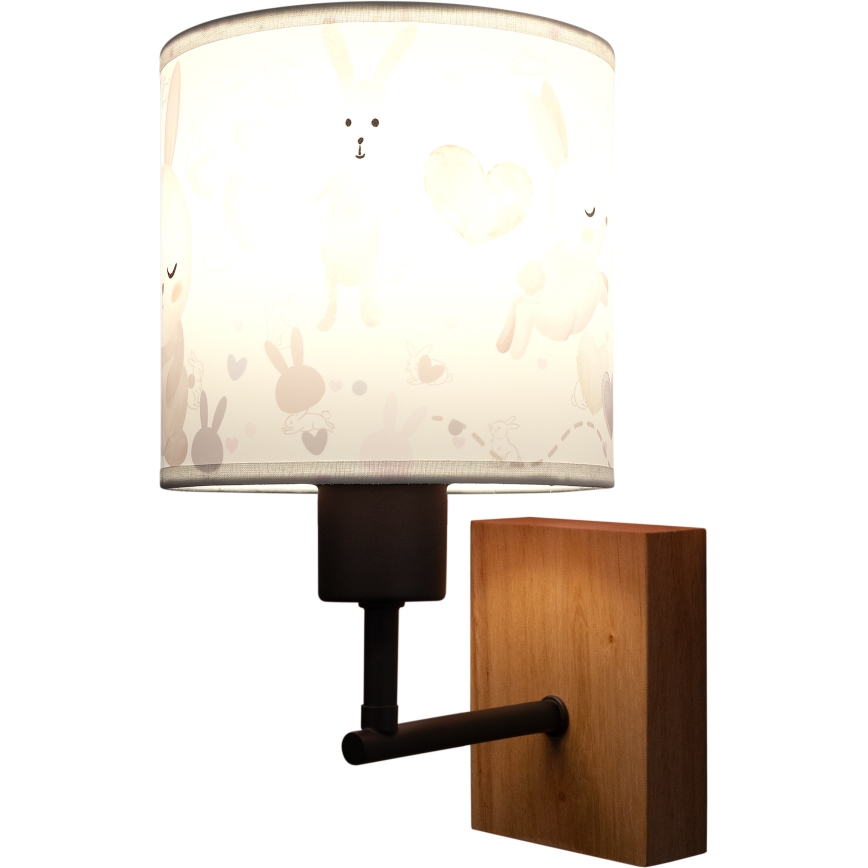 Brilagi - Applique per cameretta BOBO WOOD 1xE27/25W/230V rovere/nero/bianco con coniglietti
