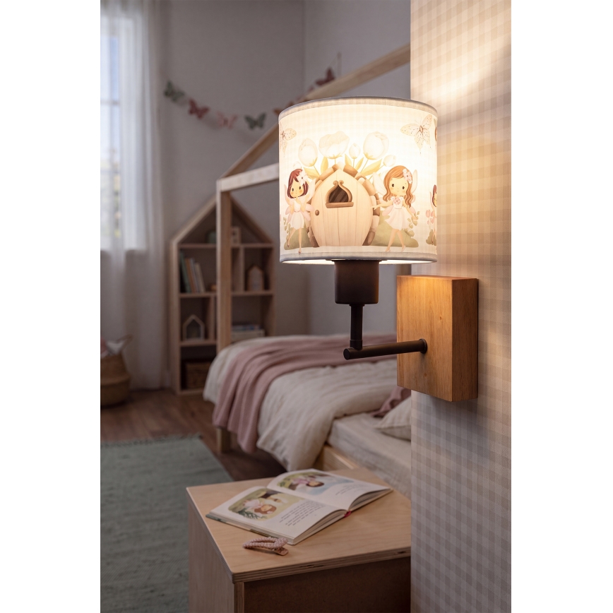 Brilagi - Lampada da parete per cameretta BOBO WOOD 1xE27/25W/230V rovere/nero/bianco/rosa/fate