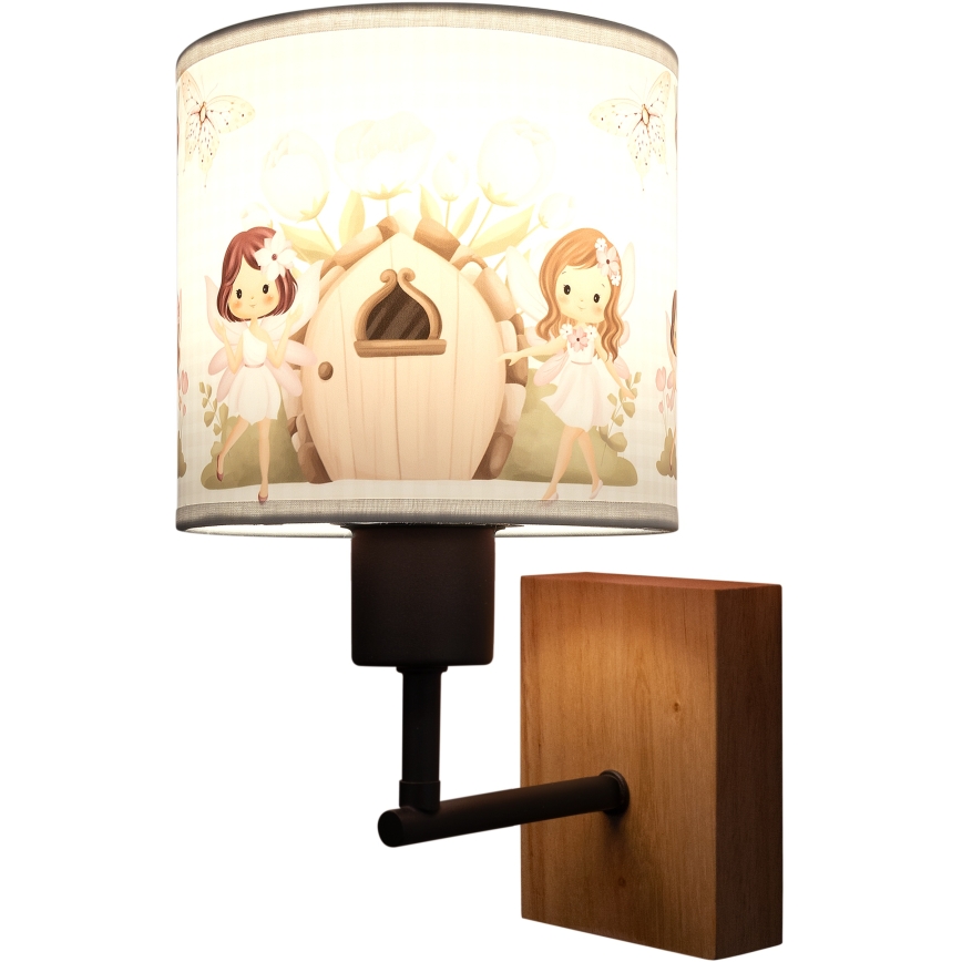 Brilagi - Lampada da parete per cameretta BOBO WOOD 1xE27/25W/230V rovere/nero/bianco/rosa/fate
