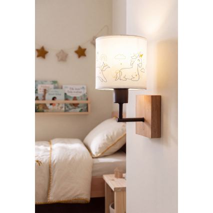 Brilagi - Lampada da parete per bambini BOBO WOOD 1xE27/25W/230V rovere/nero/bianco/unicorni